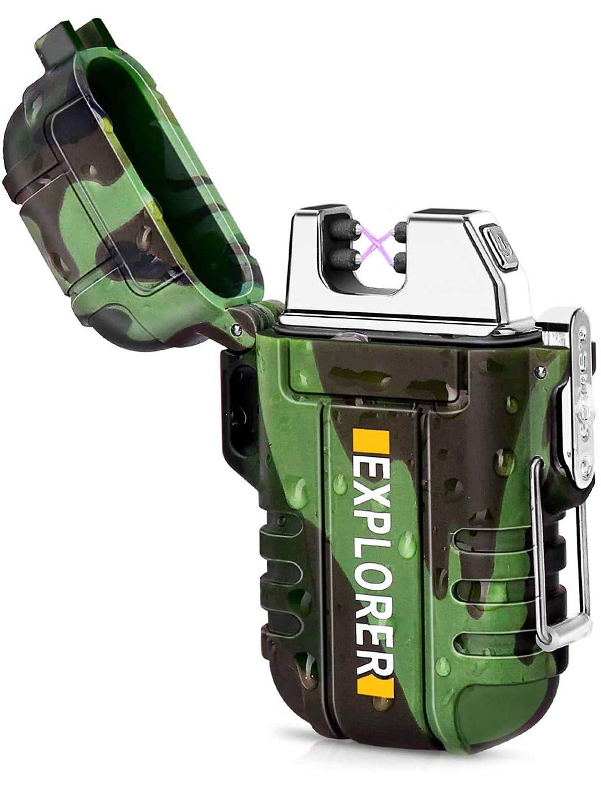 EzLife Waterproof Flameless Electric Lighter-Dual Arc Plasma Beam Lighter-USB Rechargeable-Windproof-No Butane-Ideal Lighter for Indoor and Outdoor Activities