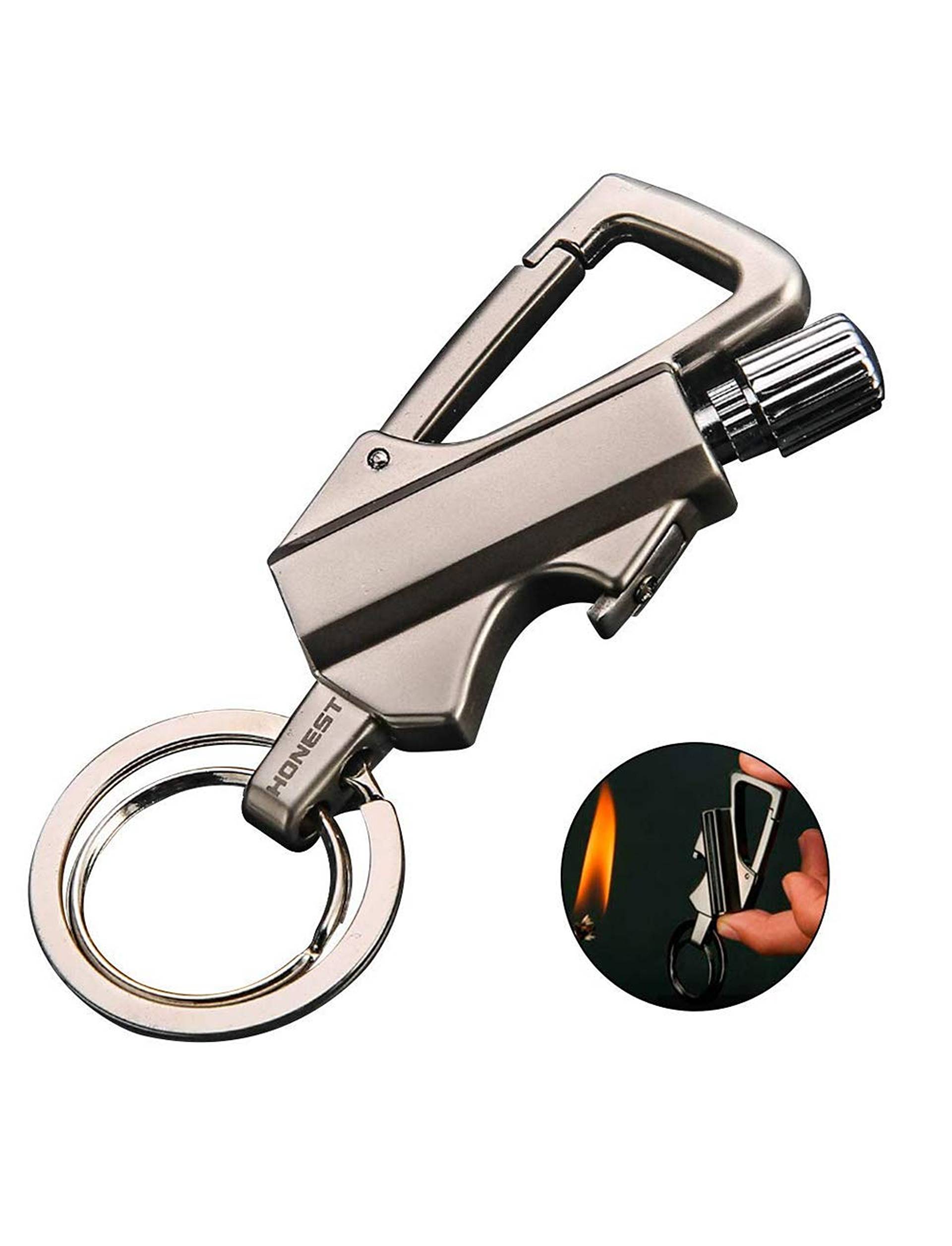 GOLDNCONN Flint Metal Match Fire Starter and Bottle Opener Car Key Ring Kerosene Fillable Lighter Gift Male Female Outdoor Emergency Lifesaving Equipment（Kerosene not Include）