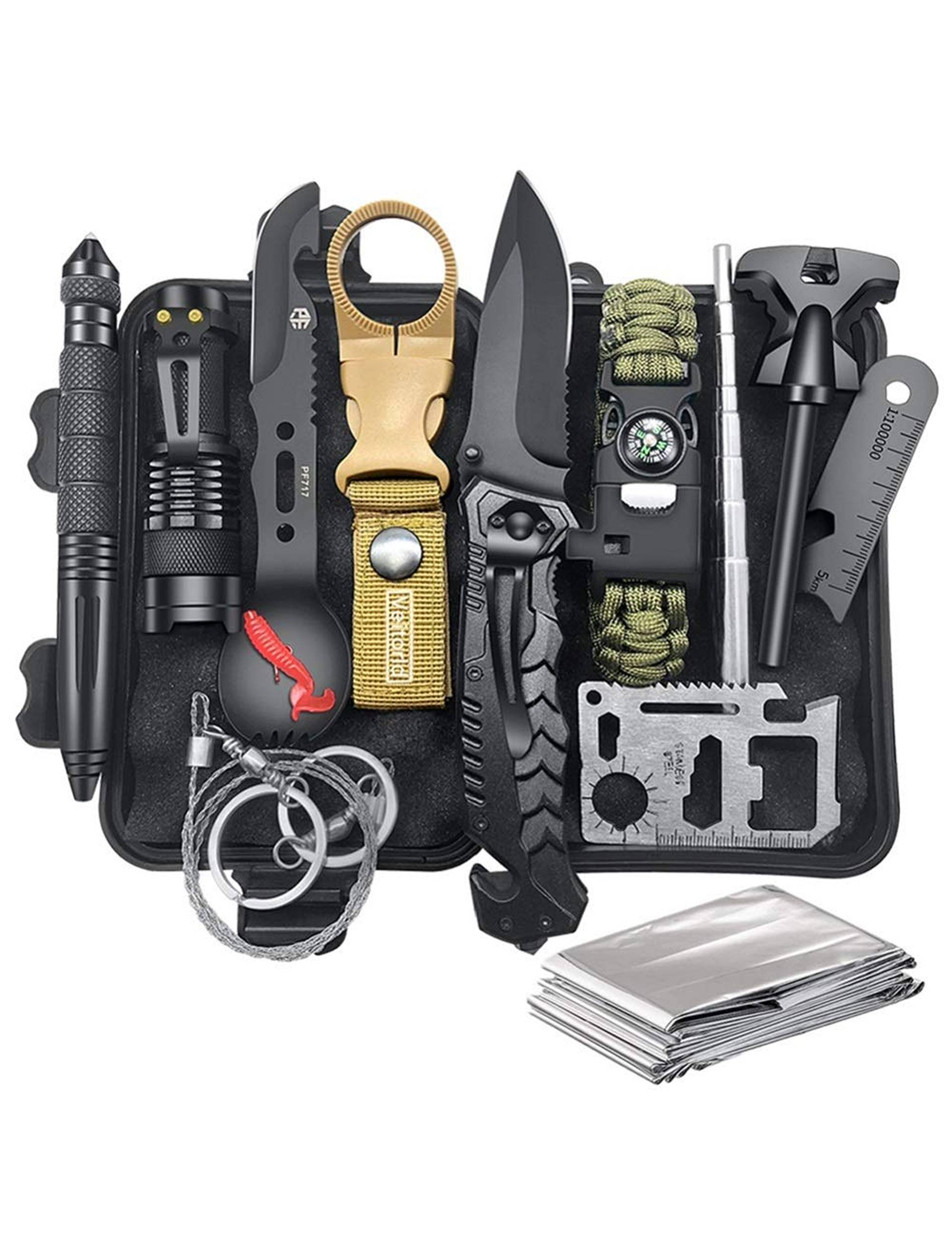 eDUST Metallic 14in1 Military Grade Professional Emergency Survival Tactical Kit for Camping and Hiking - Heavy Duty Survival Gear Set