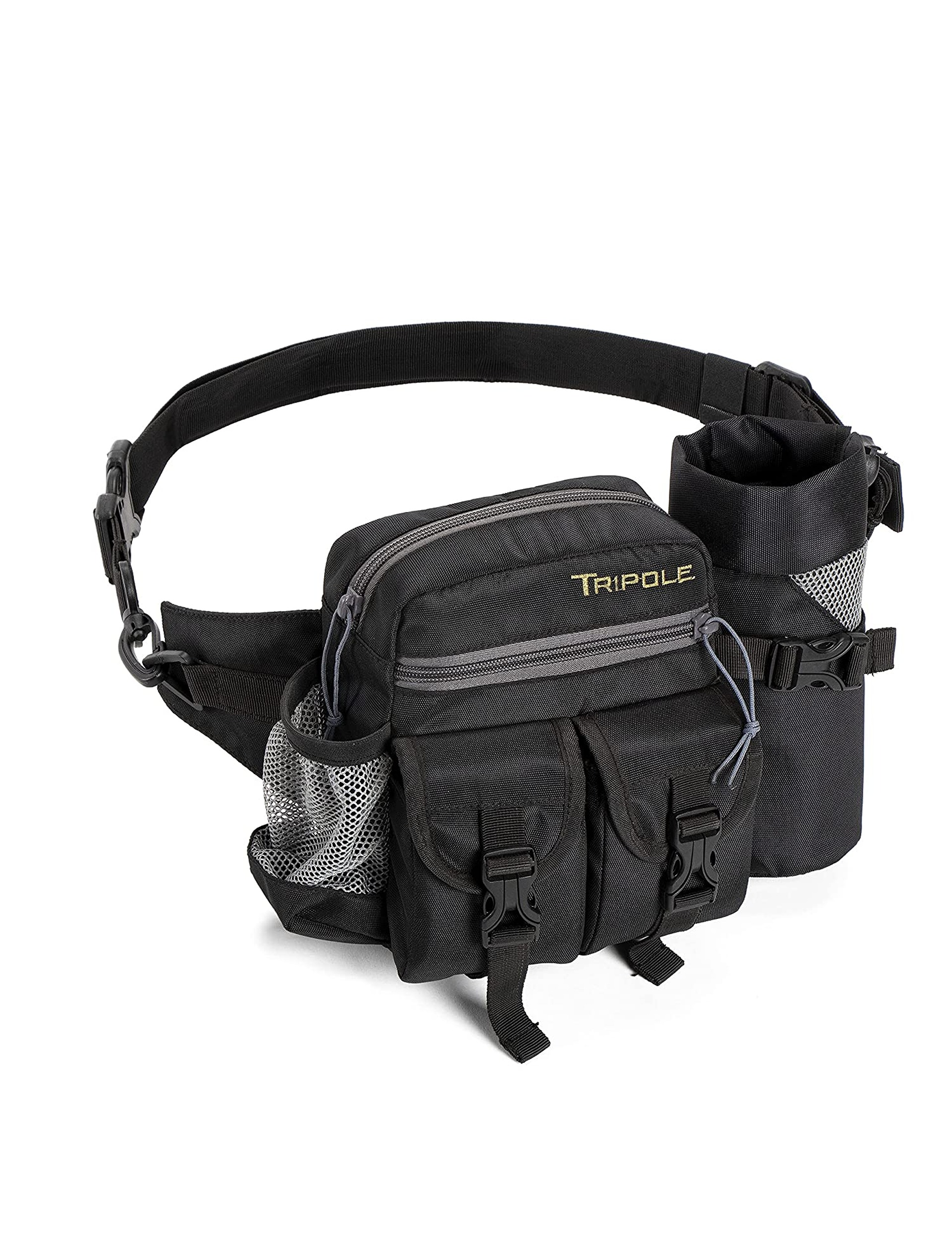 Tripole Waist Pack with Detachable Bottle Holder - Multi-Utility Waist and Sling Bag for Hiking, Cycling, and Backpacking (Black)