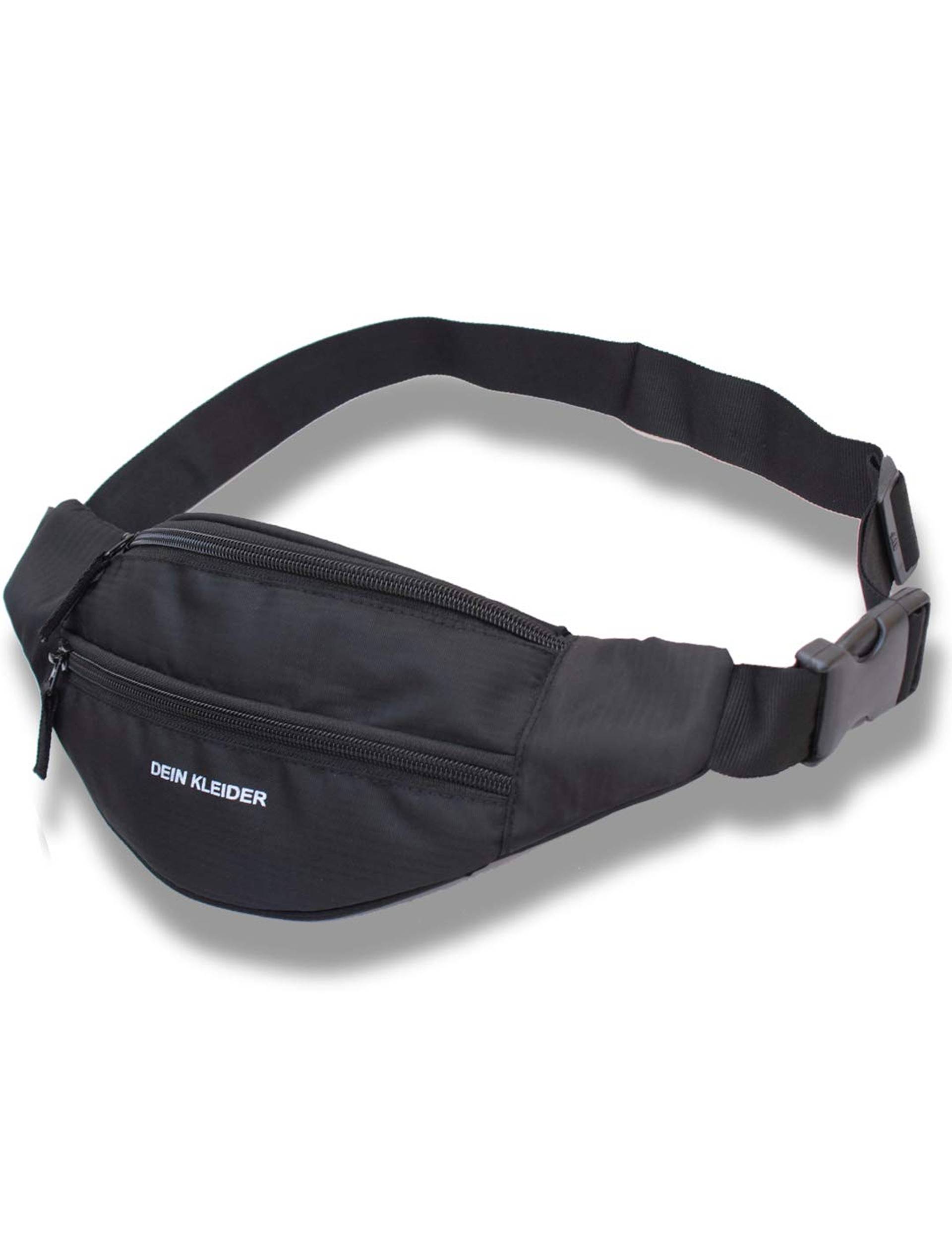 Dein Kleider Waist Pack Travel Handy Hiking Zip Pouch Document Money Phone Belt Sport Bag Bum Bag for Men and Women Nylon (Black)